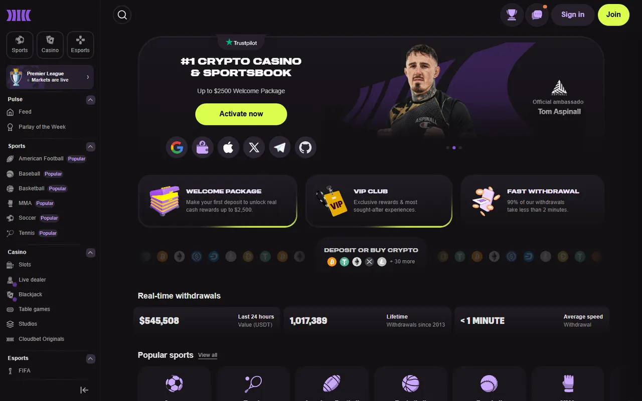 Screenshot of Cloudbet