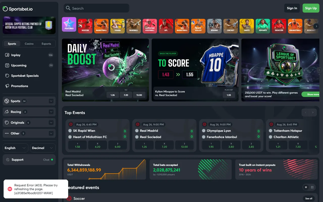スクリーンショット： Sportsbet.io